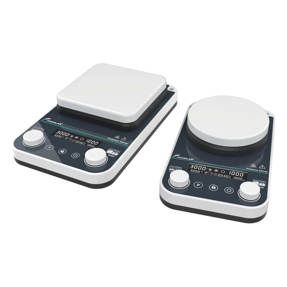 Two units of the series side by side, one with a square plate and one with a round plate