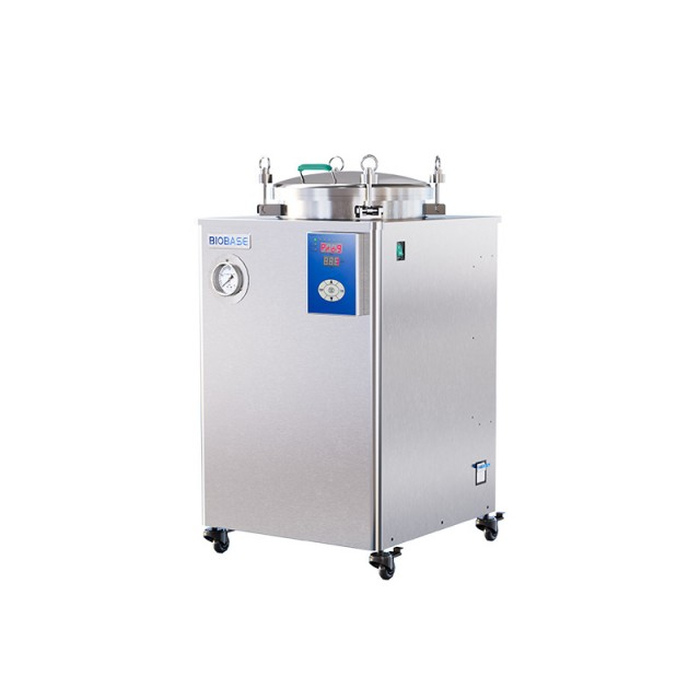 Autoclave vertical BIOBASE · Serie E — 50 L, 105-126 y 105-136 °C según modelo