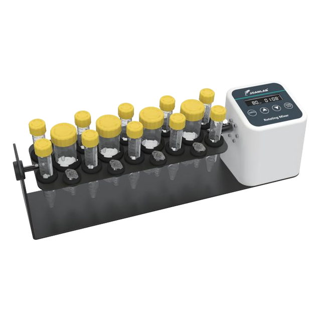 Mezclador rotatorio de eje longitudinal JOANLAB · Serie RML — Hasta 12 tubos de 50 mL, 20-80 rpm